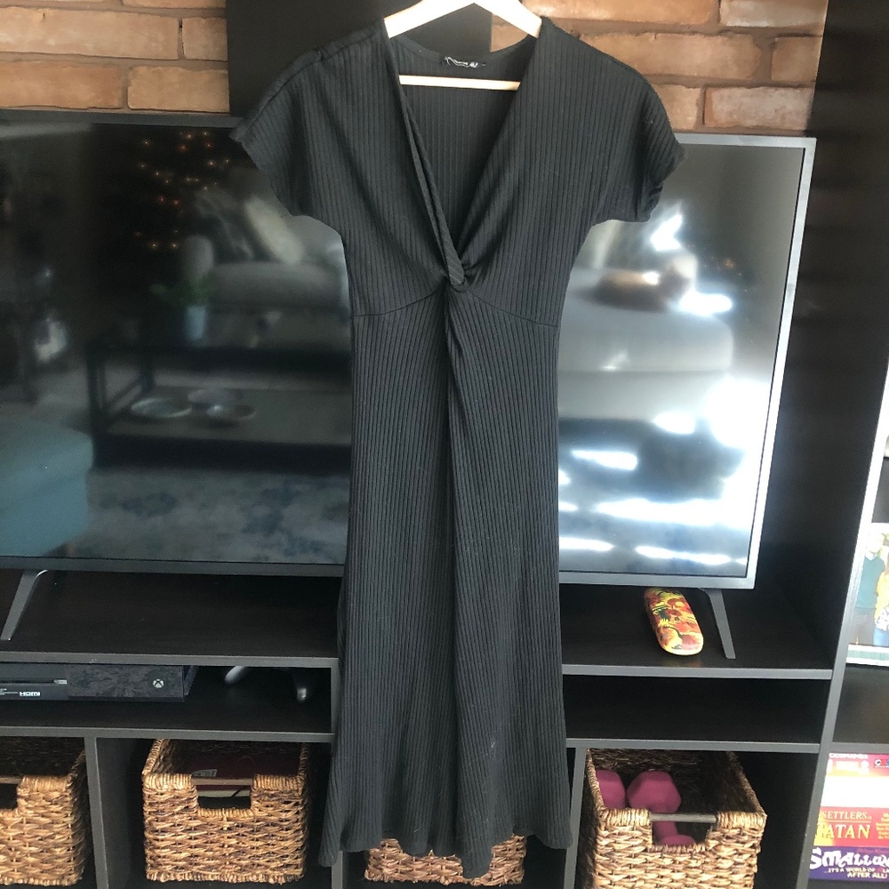 Stradivarius ribbed black short-sleeve jumpsuit
